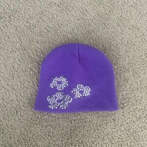 Purple Kids Beanie with Paw Print Design